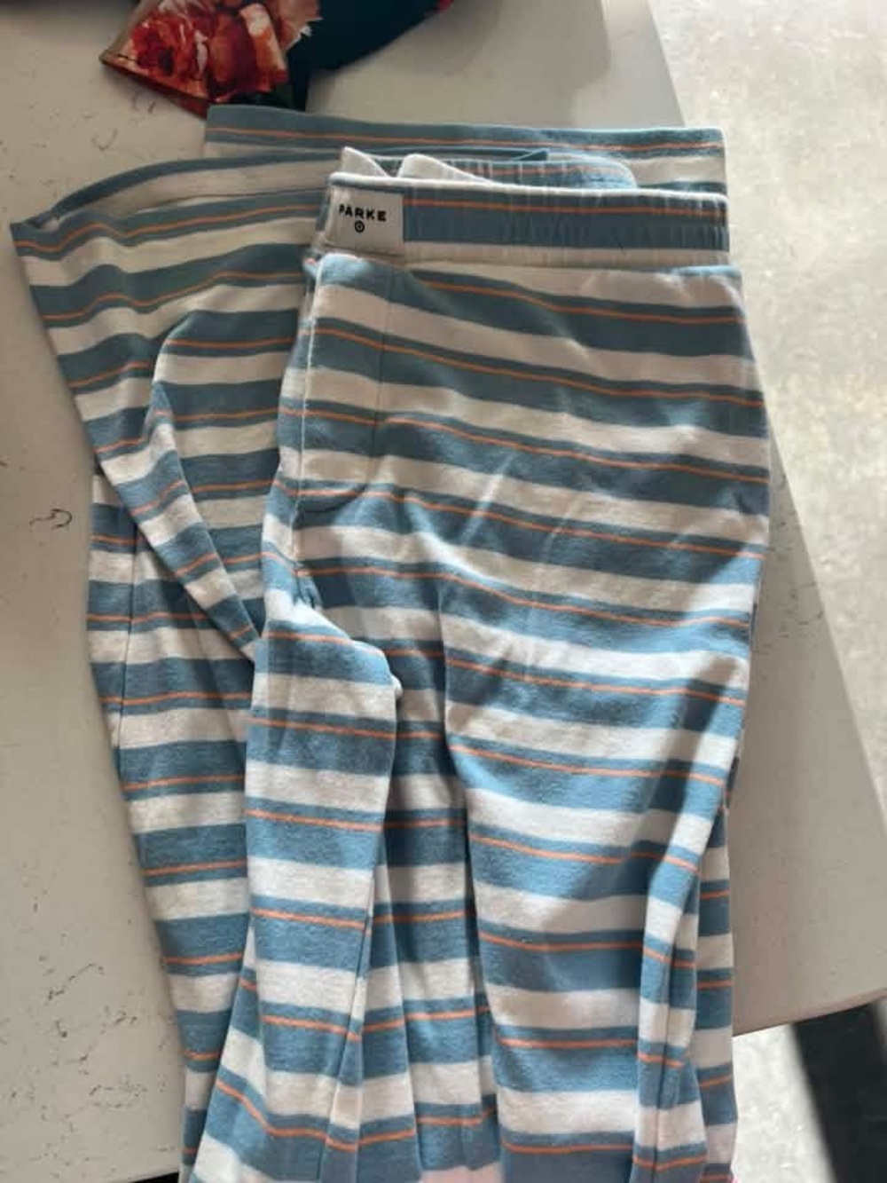 Parke Light Blue & White Striped Straight Leg Pants